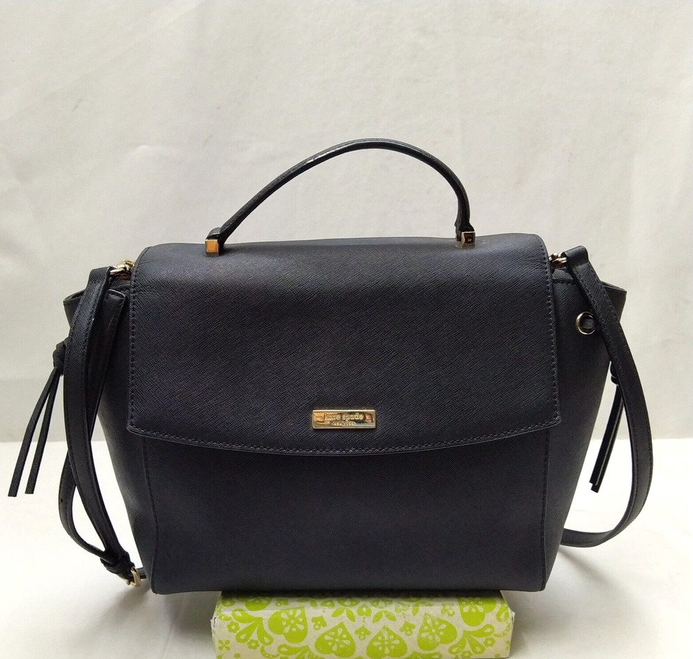 Kate Spade New York Black Leather Flap Closure Top Handle Satchel Bag